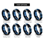font options for inside engraving on blue & silver equilibrium arrows rings