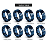 font options for inside engraving on blue equilibrium arrows rings
