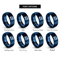 font options for inside engraving on blue equilibrium arrows rings