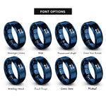 font options for inside engraving on blue equilibrium arrows rings