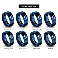 font options for inside engraving on blue equilibrium arrows rings