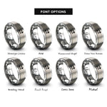 font options for inside engraving on silver equilibrium arrows rings