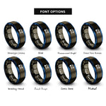 font options for inside engraving on gunmetal & blue equilibrium arrows rings