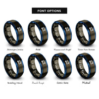 font options for inside engraving on gunmetal & blue equilibrium arrows rings