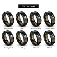 font options for inside engraving on gunmetal & blue equilibrium arrows rings