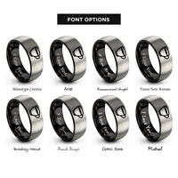 font options for inside engraving on black & gray espresso cup rings