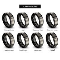 font options for inside engraving on black & silver espresso shot glass rings