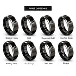 font options for inside engraving on black & silver espresso shot glass rings