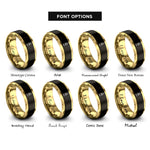 font options for inside engraving on black & gold eternal flame rings