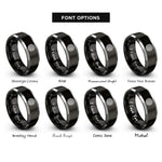 font options for inside engraving on black & gray eternity knot rings