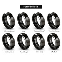 font options for inside engraving on black & gray eternity knot rings