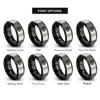 font options for inside engraving on black & silver eternity knot rings