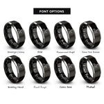 font options for inside engraving on black & silver ethanol molecule rings