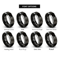 font options for inside engraving on black & silver ethanol molecule rings