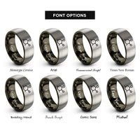 font options for inside engraving on gunmetal & grey ethanol molecule rings