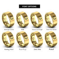 font options for inside engraving on gold eucalyptus wreath heart rings