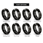 font options for inside engraving on black & grey euro symbol rings