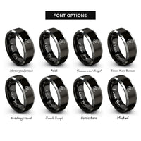font options for inside engraving on black & grey euro symbol rings