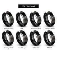 font options for inside engraving on black & gray everest asia rings