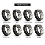 font options for inside engraving on black & silver evergreen stars rings