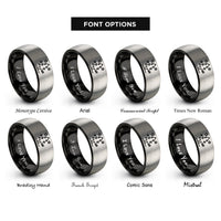 font options for inside engraving on black & silver evergreen stars rings