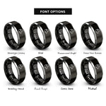 font options for inside engraving on black & silver ewe rings