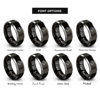 font options for inside engraving on black & silver ewe rings