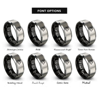 font options for inside engraving on black & silver ewe rings