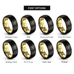 font options for inside engraving on black & gold ewe lamb nuzzling rings