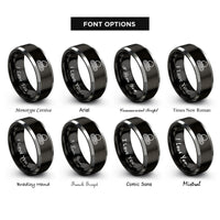 font options for inside engraving on black & gray excavator track links rings
