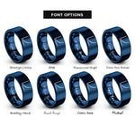 font options for inside engraving on blue exponential curve rings