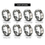 font options for inside engraving on grey exponential curve rings