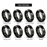 font options for inside engraving on black & gray eye slash rings