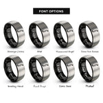 font options for inside engraving on black & gray f hole shape rings
