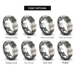 font options for inside engraving on gray f hole shape rings