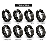 font options for inside engraving on black & grey f hole vine rings