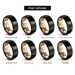 font options for inside engraving on black & rose gold f hole vine rings