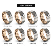 font options for inside engraving on rose gold & gray f hole vine rings