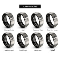 font options for inside engraving on black & silver f holes circle rings