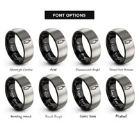 font options for inside engraving on black & silver fabric marker rings