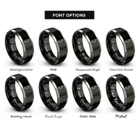 font options for inside engraving on black & grey fabric marker rings