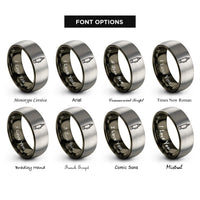 font options for inside engraving on gunmetal & gray fabric marker rings