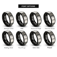 font options for inside engraving on black & silver face shield rings
