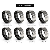 font options for inside engraving on black & grey faceted cross rings