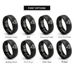 font options for inside engraving on black faceted diamond pattern rings