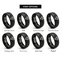 font options for inside engraving on black faceted diamond pattern rings