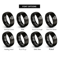 font options for inside engraving on black faceted diamond pattern rings