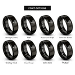font options for inside engraving on black faceted diamond pattern rings