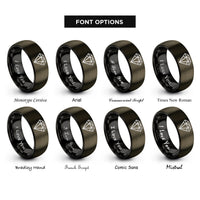 font options for inside engraving on gunmetal & black faceted diamond pattern rings