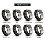 font options for inside engraving on black & silver faceted heart rings